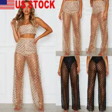 Женские вязаные крючком пляжные широкие брюки клетчатые кружевные прозрачные купальники пляжные брюки