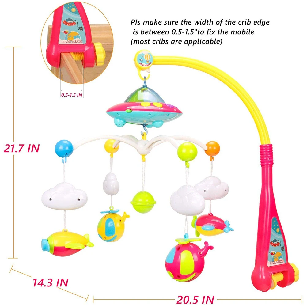 Colorful Star Projection Crib Hanging Rattle Toy Crib Bell Music Rotation Projection Early Education Educational Toy