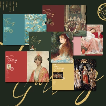 

Retro Oil Painting Student File Storage Bag Waterproof Plastic L-shaped Folder Time Gallery Series Organizer Case Office Supply