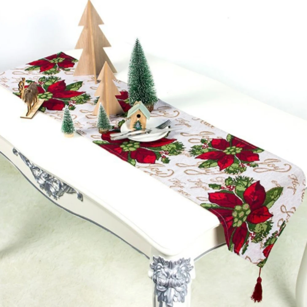 Polyester Cotton Christmas Snowman Floral Table Runner Tablecloth Cover Home Party Decor 34*180cm