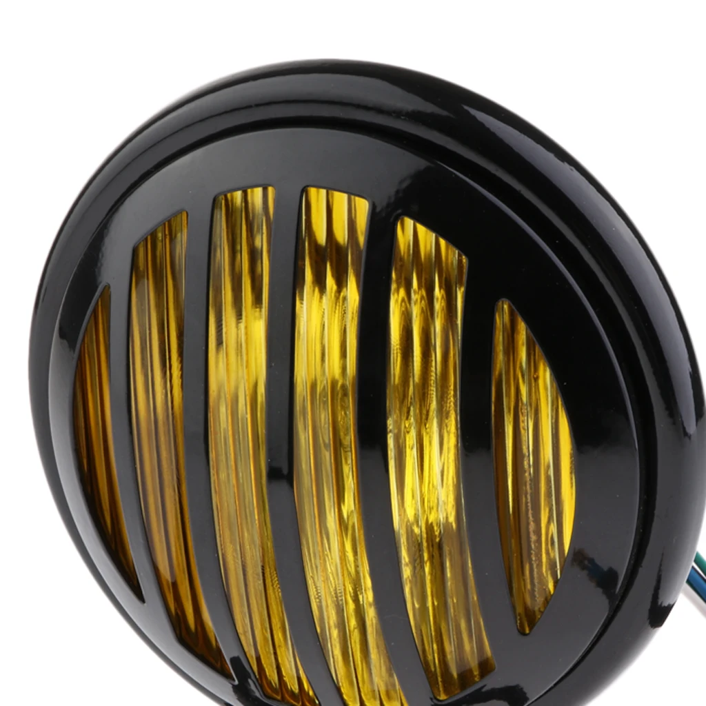 2x 6 inch Motorcycle Retro LED Finned Grill Headlight Head Lamp Replacement for Harley Bobber Cafe Racer Cruiser -Amber + Clear