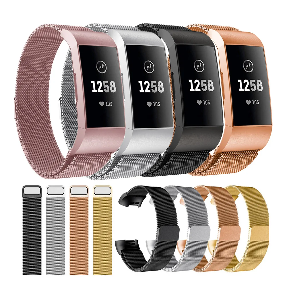 Цветной ремешок Milanese Loop для Fitbit Charge 3 с коннектором браслет из нержавеющей стали