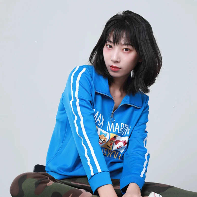 HYH Haoyihui Новая мода осень личности в спортивном стиле Молодежная Стиль с высоким воротником, на застежке-молнии, с длинным рукавом, пуловер, свитшот с принтом