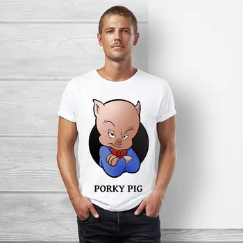 

seestern brand Porky Pig Men's T-Shirt Cartoon t shirt Funny Retro New Fashion women Short sleeve Supermarket Unisex tshirt