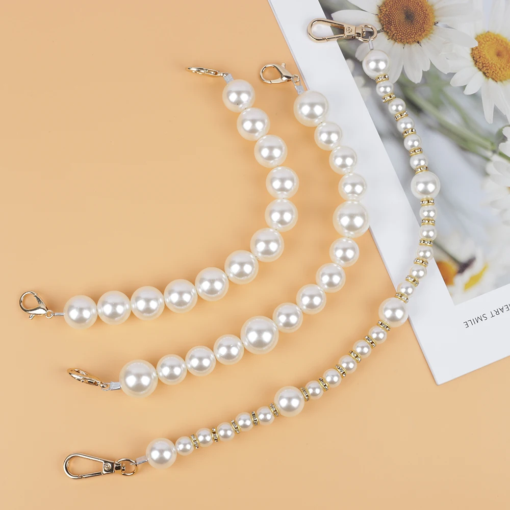 26Cm 29Cm 39Cm Pearl Strap for Bags Handbag Accessories Belt Diy Purse Replacement Cute Bead Chain Tote Women Parts Gold Clasp handheld pearl bead bag strap handbag short diy replacement shoulder bag handles mobile phone chain purse bag part accessories