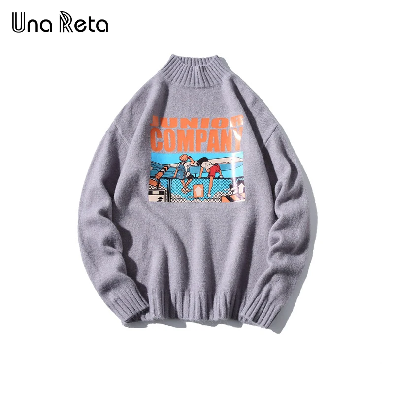 Una Reta Водолазка для мужчин свитер осенне-зимний принт милый пуловер мужской свитер Pull Homme Повседневный свободный свитер для мужчин