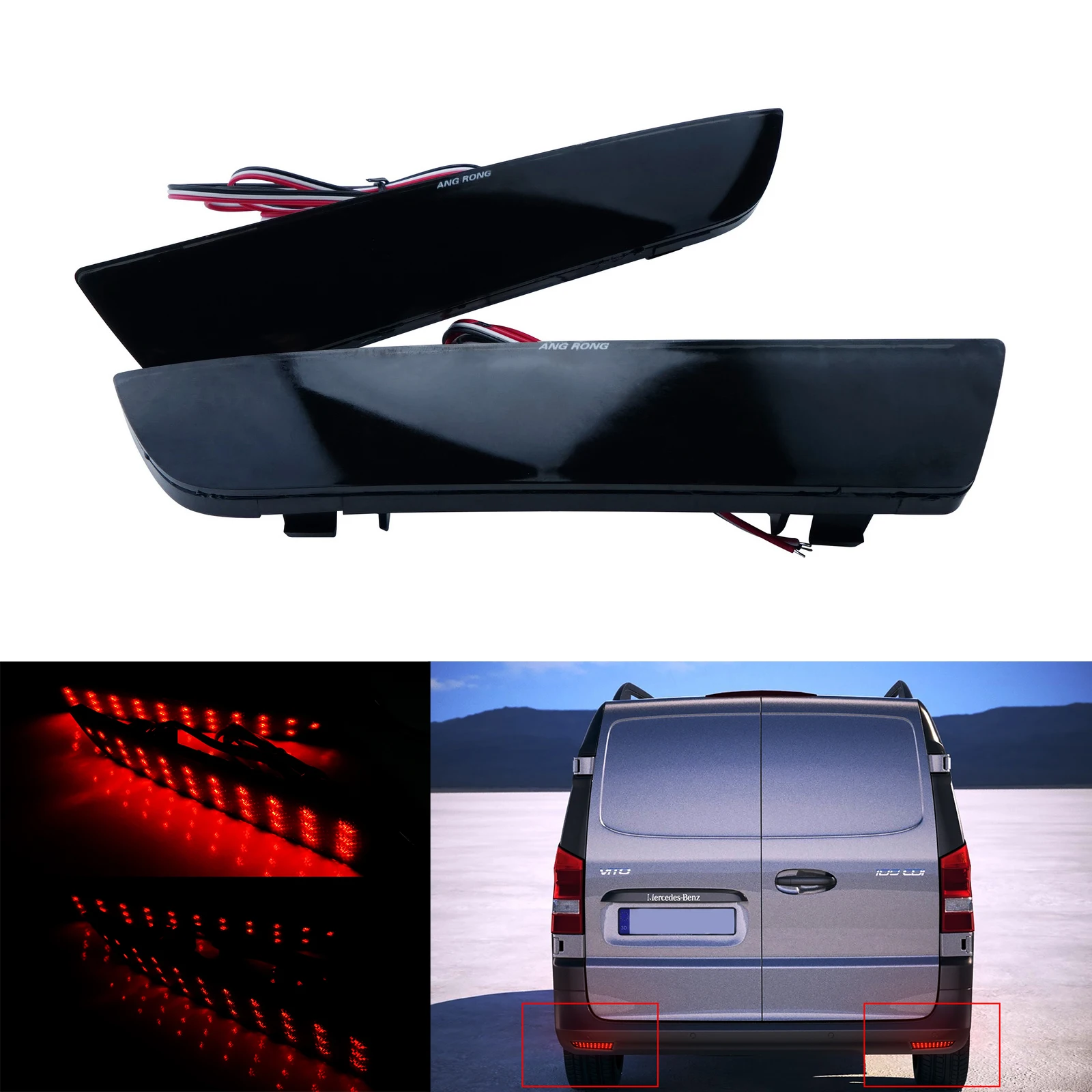 

ANGRONG Black Lens LED Rear Bumper Reflector Light For Mercedes Benz W447 Vito V-Class 14-19