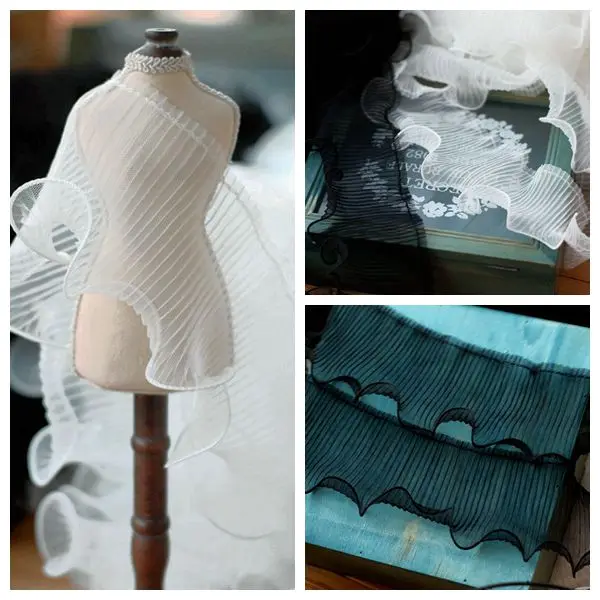 

Одинарная ламинированная волнистая плиссированная сетка, марля, деревянная Ткань для ушей, подол, рукава, кружевные украшения, аксессуары 9 см