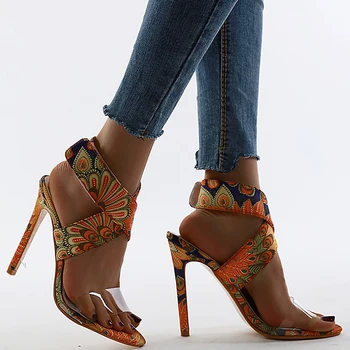

Peacock Totem Women High Heel Shoes 2020 New Transparent Velcro Women Heels Sandals Wedding Shoes Bride Sexy Peep Toe Shoes