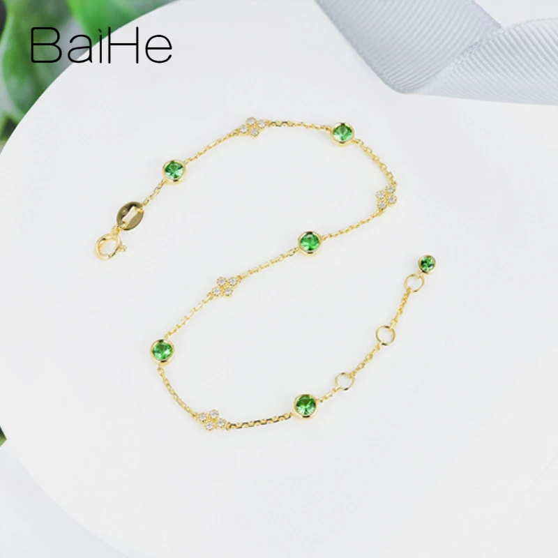 BAIHE Твердое 18 к желтое золото 0.70ct круглый натуральный цаворит 0.095ct натуральные бриллианты ювелирные украшения помолвка модный подарок браслет