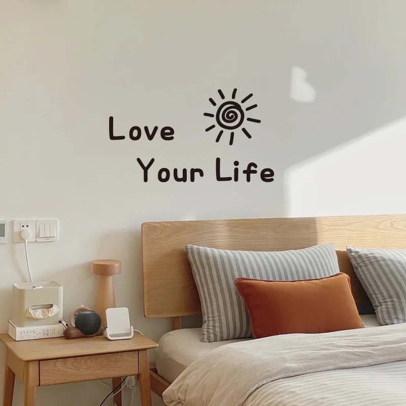Love Your Life Simple English Word The Sun Pattern Bedroom Bed Sofa Background Decoration Children Room Desk Wall Stickers | Дом и сад