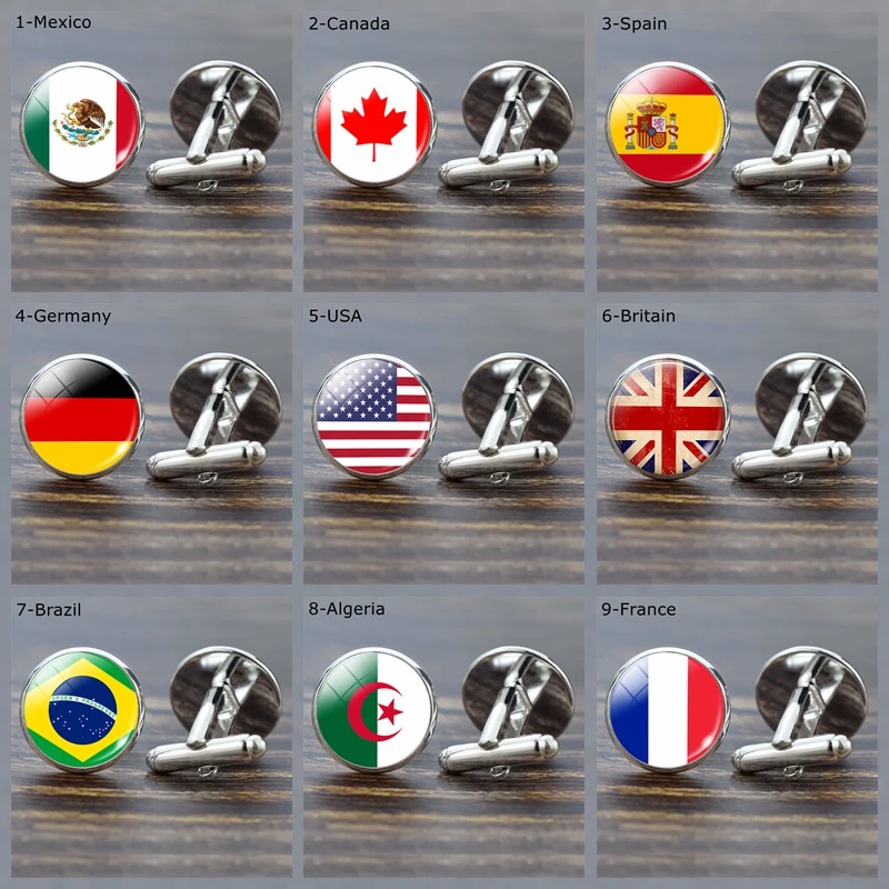 Gemelos con bandera para hombre, camisa de traje, conjunto de gemelos, banderas nacionales, joyería, gemelos con botones de enlaces, gemelos de boda