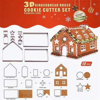

Christmas Gingerbread House 3D Cookie Cutter Set 3D Stainless Steel Cookie Biscuit Mold Fondant Cutter Baking Tool Party Decor