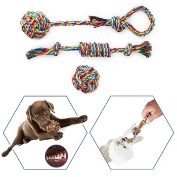 

4pcs Home Cotton Knot Dog Toy Set Dental Health Teeth Cleaning Durable Puppy Funny Tool Interactive Chew Gift Pet Mental Rope