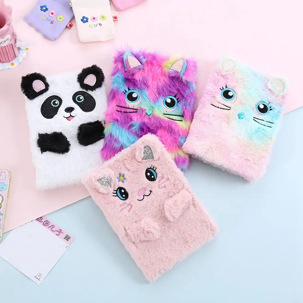 High Quality Fluffy Plush Cartoon Cute Diary Book Notebook Notepad Memo