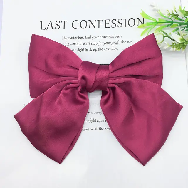Fashion Ribbon Hairgrips Big Large Bow Hairpin For Women Girls Satin Trendy Ladies Hair Clip New Cute Barrette Hair Accessories Fuchsia