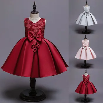 

BOW-TIE Kids Girls Princess Bridesmaid Pageant Gown Birthday Party Wedding Dress For children kid clothing Outfit детская одежда
