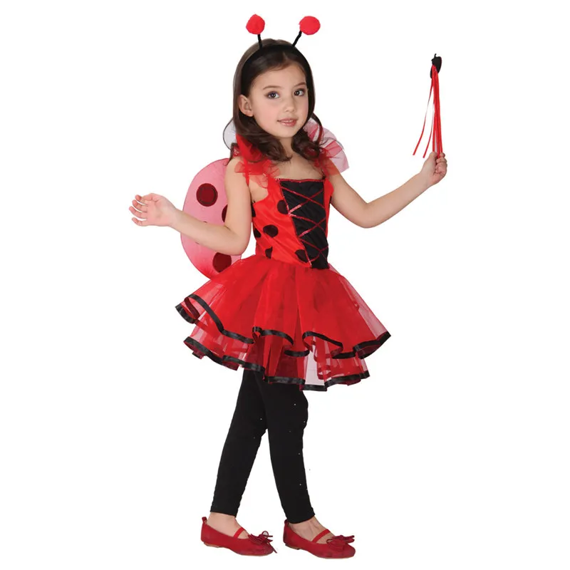 Umorden Ladybug Butterfly Fairy Costumes Girls Kids Forest Woodland Green Elf Costume Cosplay Fantasia Dress for Girl