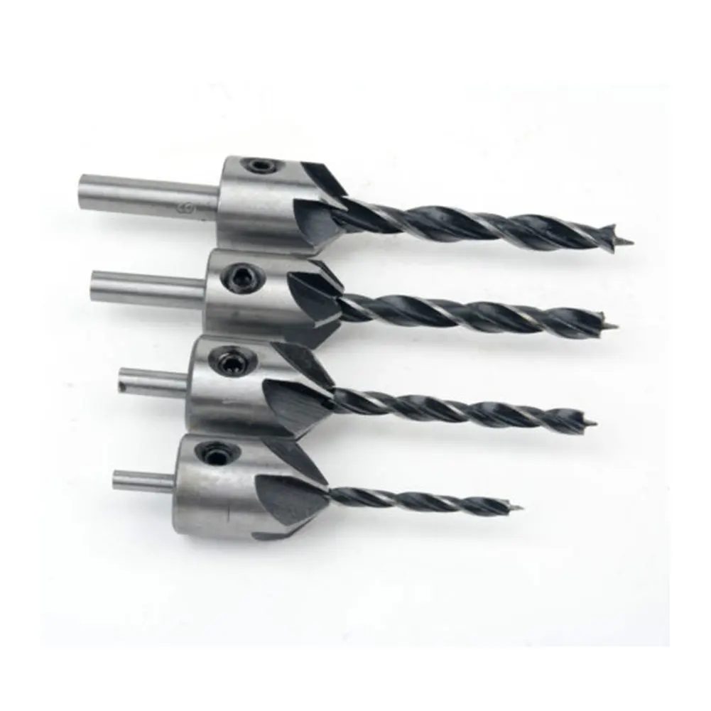 HSS Countersink Wood Drill Steel Countersink Drill Set 5 Flute 3mm, 4mm, 5mm, 6mm