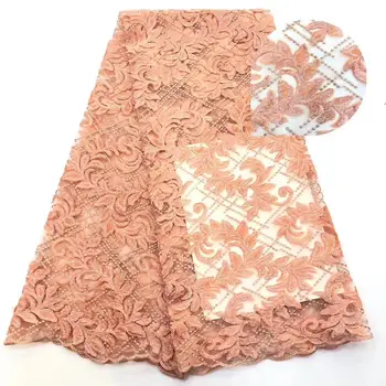 

Nigerian Velvet lace Fabric Orange Gold African Cord Lace Fabric With 3 D Flowers High Quality Nigerian Lace For Wedding Dress