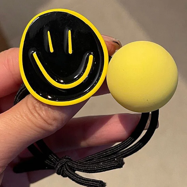 Women Girl Scrunchies Elastic Hair Ties Bands Smile Face Yellow Summer Fashion Korean Mujer Head Accessories Hyuna Wholesale Dark Grey