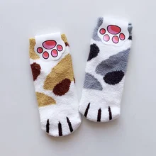 Милые Плюшевые Пушистые флисовые мягкие домашние носки для женщин и девочек с когтями кошки, зимние носки для сна, QL распродажа