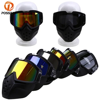 

POSSBAY Motorcycle Helmets Open Face Mask Goggles Motocross Windproof off Road Cycling Glasses Modular Mask Detachable Goggles