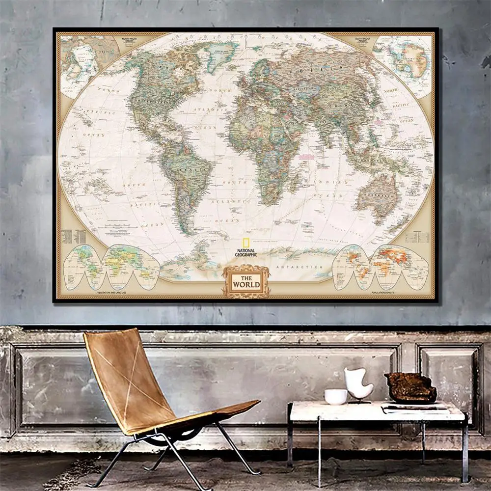 

The World Physical Map 150X100cm Non-woven Map of Important Rivers in The World For Geographical Research