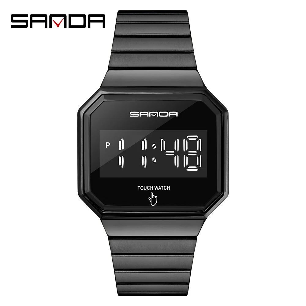 

SANDA 2020 Luxury Unisex New Digital Watch Creative Multifunctional Touch Screen LED Wristwatch Steel Strap Relogio Digital 8001