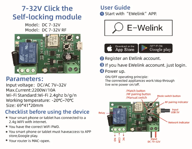 Description Picture 6 of itemUSB DC 5V /7-32V eWeLink Smart WiFi Switch Universal Relay Module 1CH Wireless Switch Timer Phone Remote Control For Google Home
