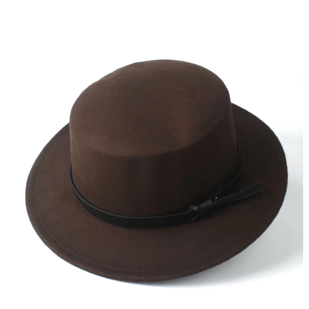 Женская и Мужская шерстяная шляпа с плоским верхом, уличная, homberg, для путешествий, повседневная, для диких лодочников, шляпа с широкими полями, размер 56-58 см