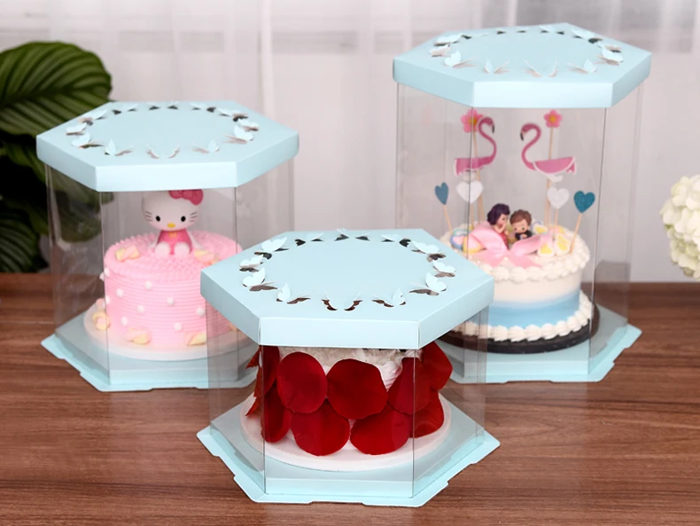 1,PET hexagon round Print transparent cake box,butterfly,Clear,681012 inch,exhibition,Storage,packaing,plastic,Holiday supplies,Birthday Cake,Party,wedding,gift,Flower,  (16)