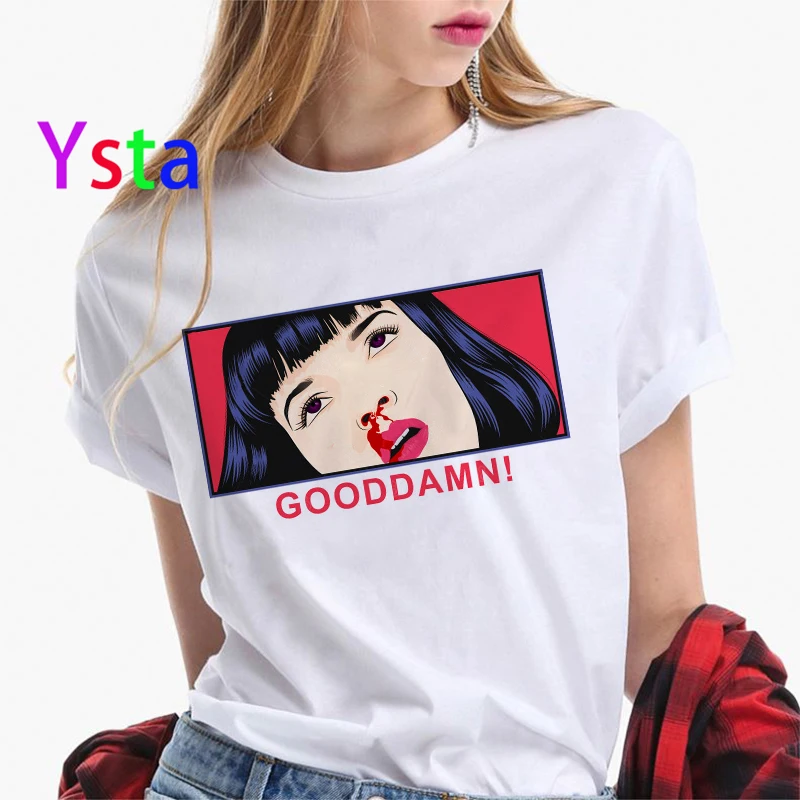 

Pulp Fiction Film women t shirt funny Uma Thurman movie poster Classic lens print Tees Graphic harajuku korean style Tops female