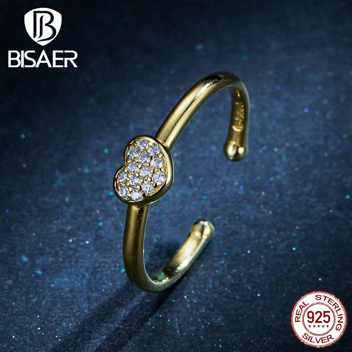 Кольца в виде сердца, BISAER, 925 пробы, серебряное, сердечко, кольца на палец, кубический циркон, CZ, свадебные, в форме сердца, Анель, ювелирные изделия EFR069