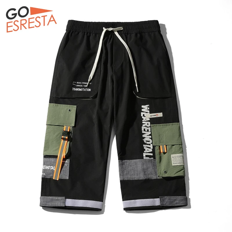 

GOESRESTA Summer New Men's Shorts Fashionable Loose Big Pocket Shorts Men Fashion Street Splice Sports Breathable Tooling Shorts