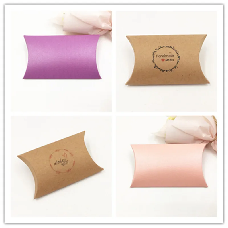 

30Pcs/Lot Kraft Paper Pillow Pouch Box Handmade For You Flowers Pattern Macrame 8x5.5x2cm For Store Macaron Cake Bead Small Box
