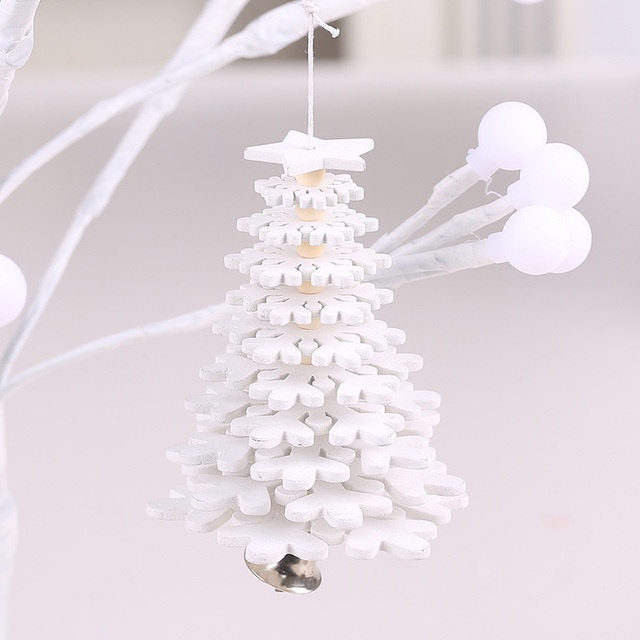 Wooden Christmas Tree Pendants Xmas Tree Hanging 3D Rotate  Snowflake Star Ornaments Small Bell Home Office Decoration Gift