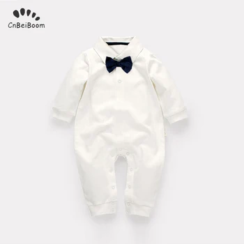 

Baby Infant Boy Rompers 100%Cotton Boys gemtleman bow jumpsuits long sleeve Clothes White Boy girl overalls Kids Costume