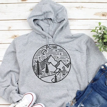 

Pnw Graphic Women Hoodies Pullover Mountains Moon Nature Camping Outwear Long Sleeve Streetwear Girl Autumn Clothing Drop Ship