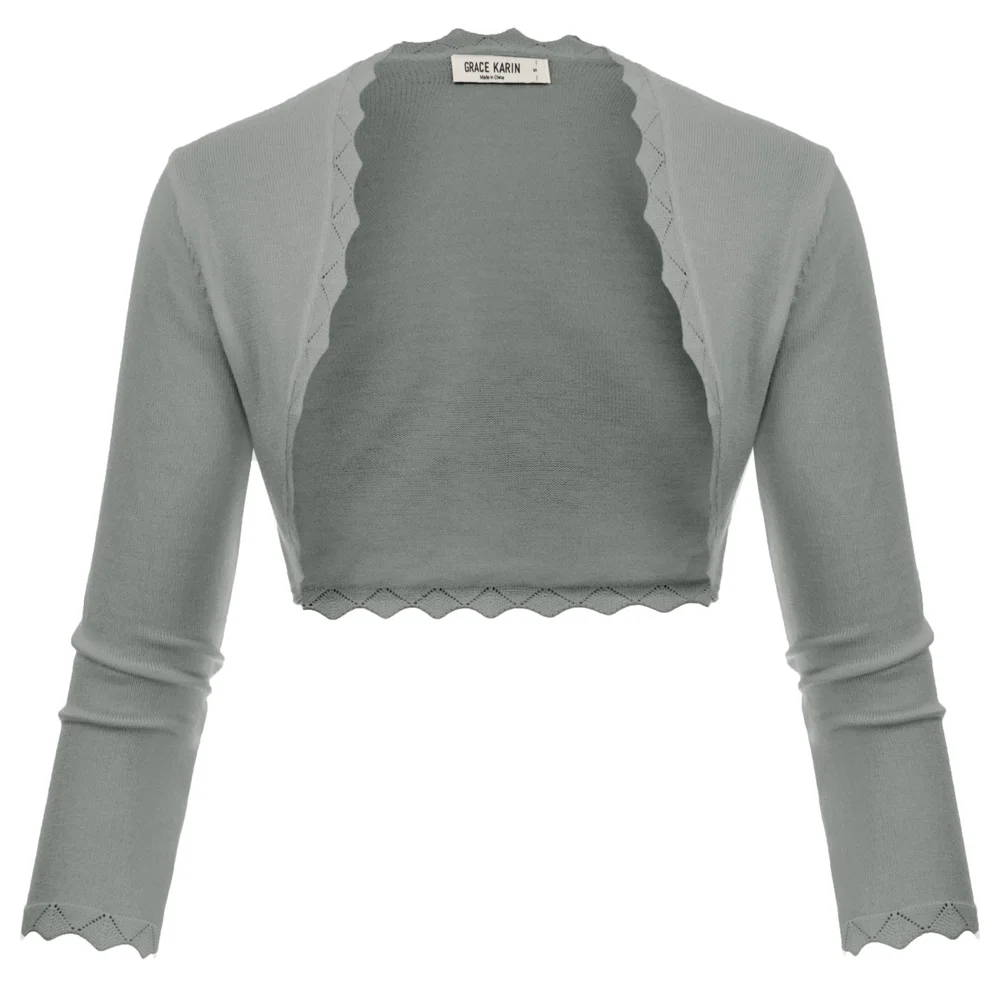 Dark Gray GK женские пальто с рукавом 3/4, с открытым передом, женские элегантные топы, одноцветные болеро с медальоном, вязанное Болеро для свадебной вечеринки - Цвет: Dark Gray