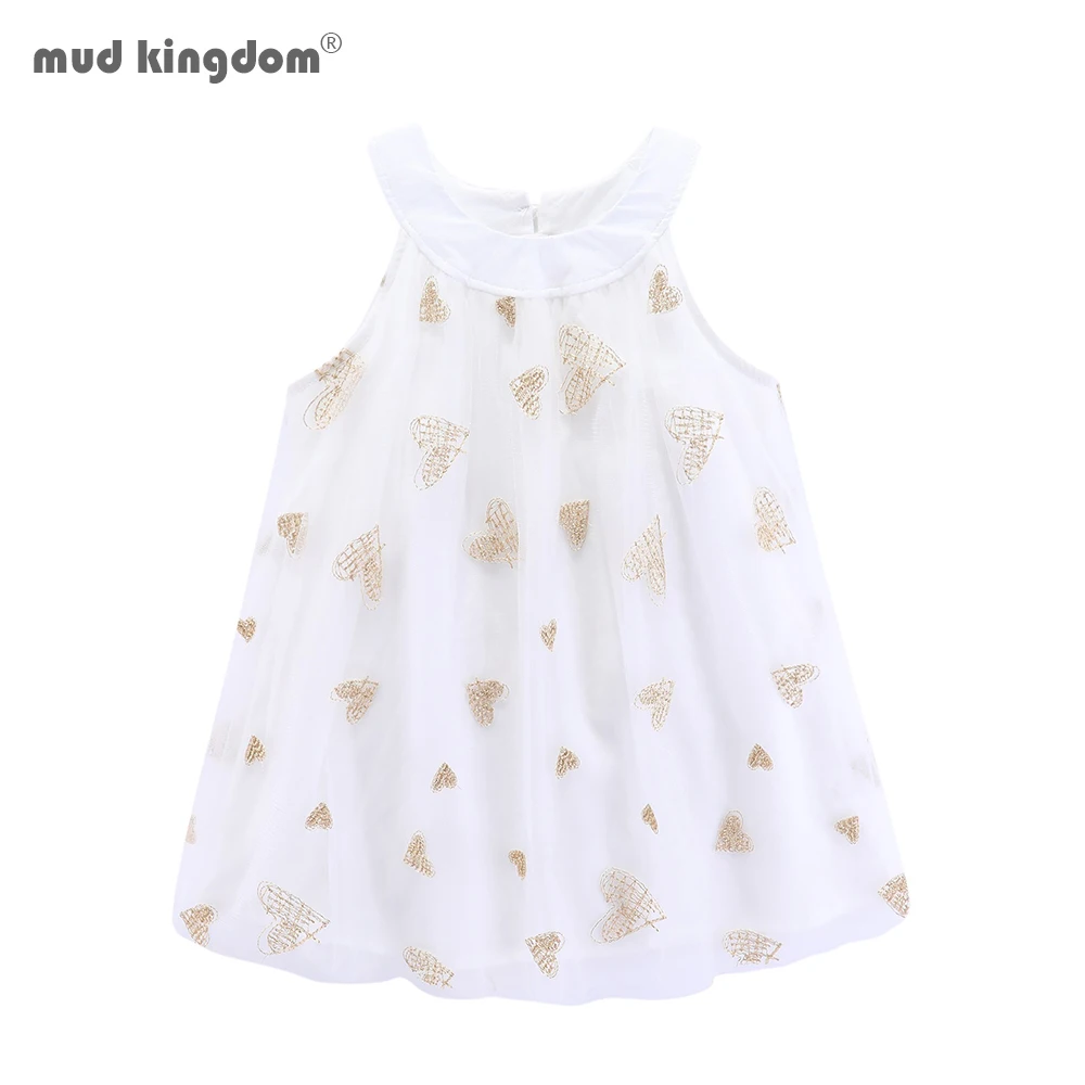 

Mudkingdom Girls Dresses Sleeveless Net Yarn Cute Heart Swan Print Princess Dress