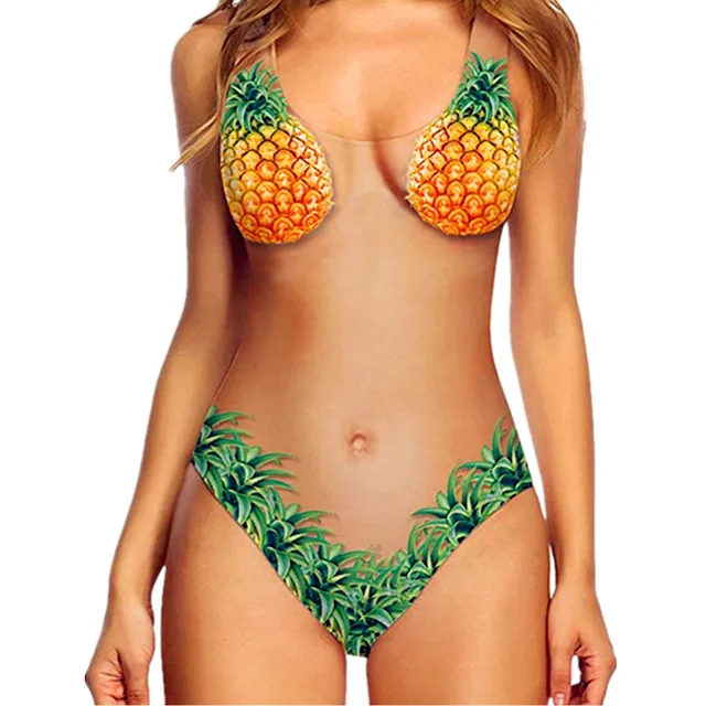US $11.13 Pineapples Women Swimsuit One Piece Mesh Monokini Halter Print Summer Beach Bathing Suit Beachwear 