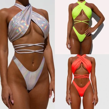 

JRNNORV In-X Sexy Two Piece Swimsuit Low Waist Swimwear Women Solid Sequins Bandage Bikini Brazilian Bathing Suit Beach Wear