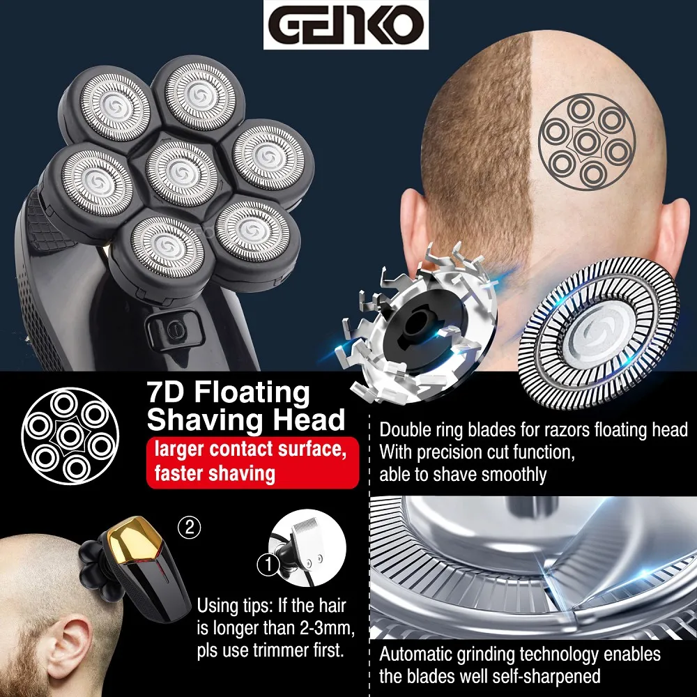 GENKO Shaver For Men 7D Independently 7 Cutter Floating Head Waterproof Electric Razor Wet And Dry Trimmer For Man electric shaver electric razor
