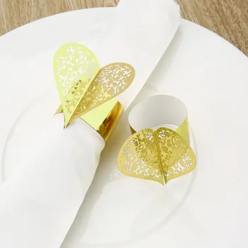 

50pcs Creative Heart Shape Laser Cut Paper Napkin Ring for Wedding Party Dinner Table Decoration Napkin Buckle