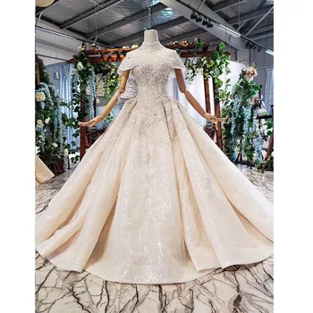 شراءBGW HT41722 فستان زفاف خمر الرقبة العالية كيب كم كريستال الكرة ثوب الزفاف ثوب زفاف مع عباءة Vestido De Noiva