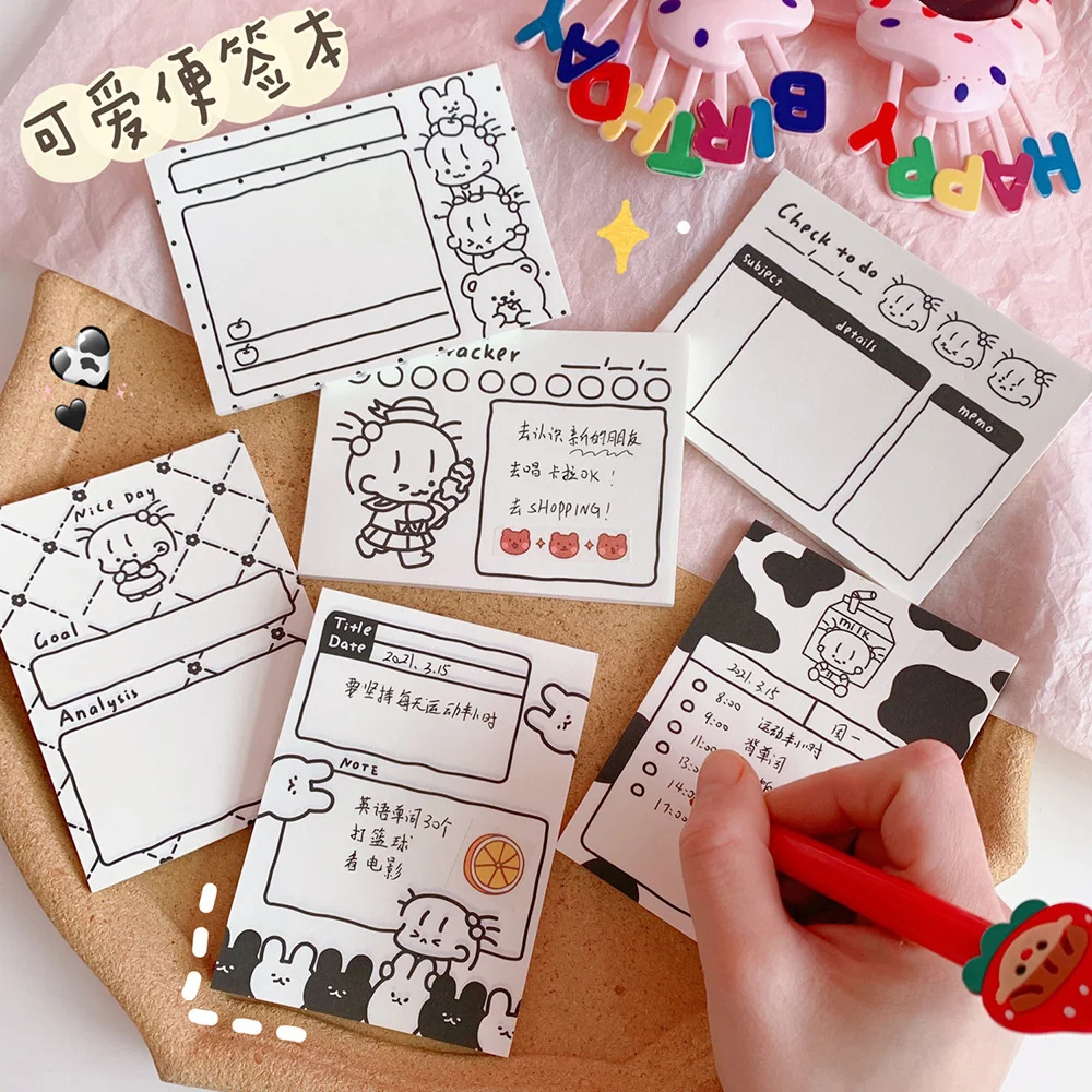 50sheets Cartoon Creative Cute Girl Memo Pad Student Sign Convenience Sticker Label Stationery Kawaii | Канцтовары для офиса и