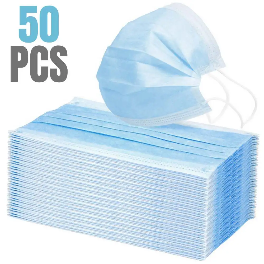 

50PCS Disposable Protective Mask 3 Layers Dustproof Facial Protective Cover Masks Maldehyde Prevent Bacteria Anti-virus Masks