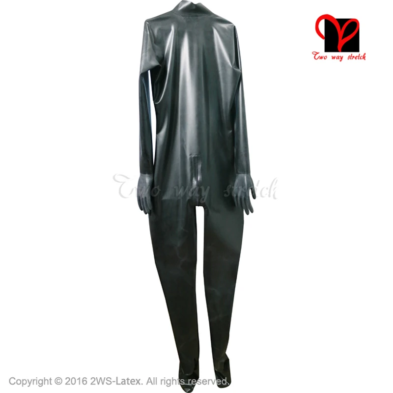 Black Front Zipper Latex Suit Unitard Sexy Zentai Overall Feet Socks Gloves Rubber Catsuit Plus Size Lt-019
