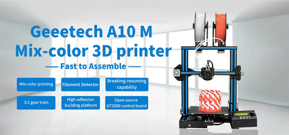 Geeetech 3d принтер A10M 2 в 1 Mixcolor функция автоматического выравнивания 220*220*260 3 мм алюминиевая Горячая кровать суперпластина нити senso CE FDM